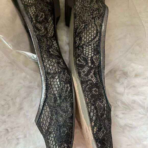 Talbots collection black and silver lace flats leather soles size 11 - Picture 4 of 7